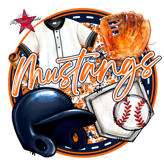 Mustangs Circle Baseball Design-Navy-Orange