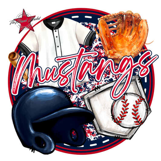 Mustangs Circle Baseball Design-Navy-Red