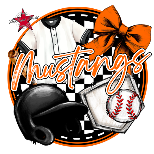 Mustangs Circle Baseball Design-Orange