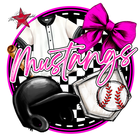 Mustangs Circle Baseball Design-Pink