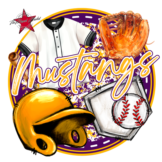 Mustangs Circle Baseball Design-Purple-Yellow