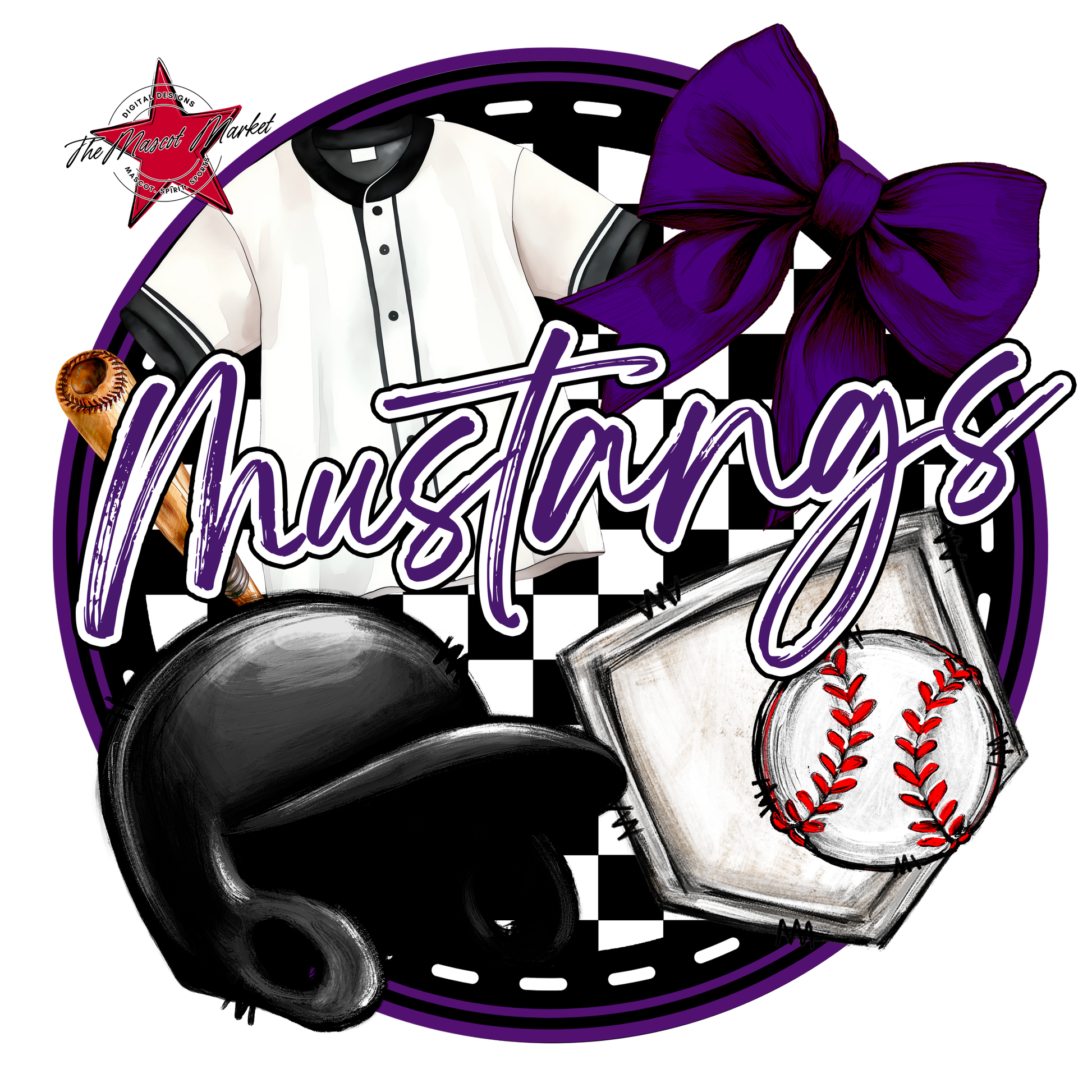 Mustangs Circle Baseball Design-Purple