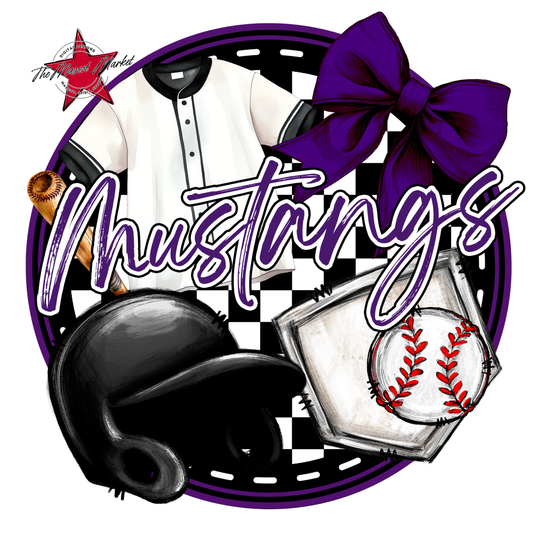 Mustangs Circle Baseball Design-Purple