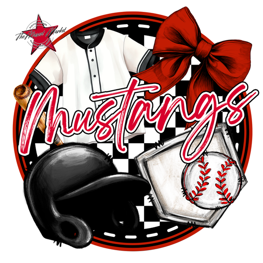 Mustangs Circle Baseball Design-Red