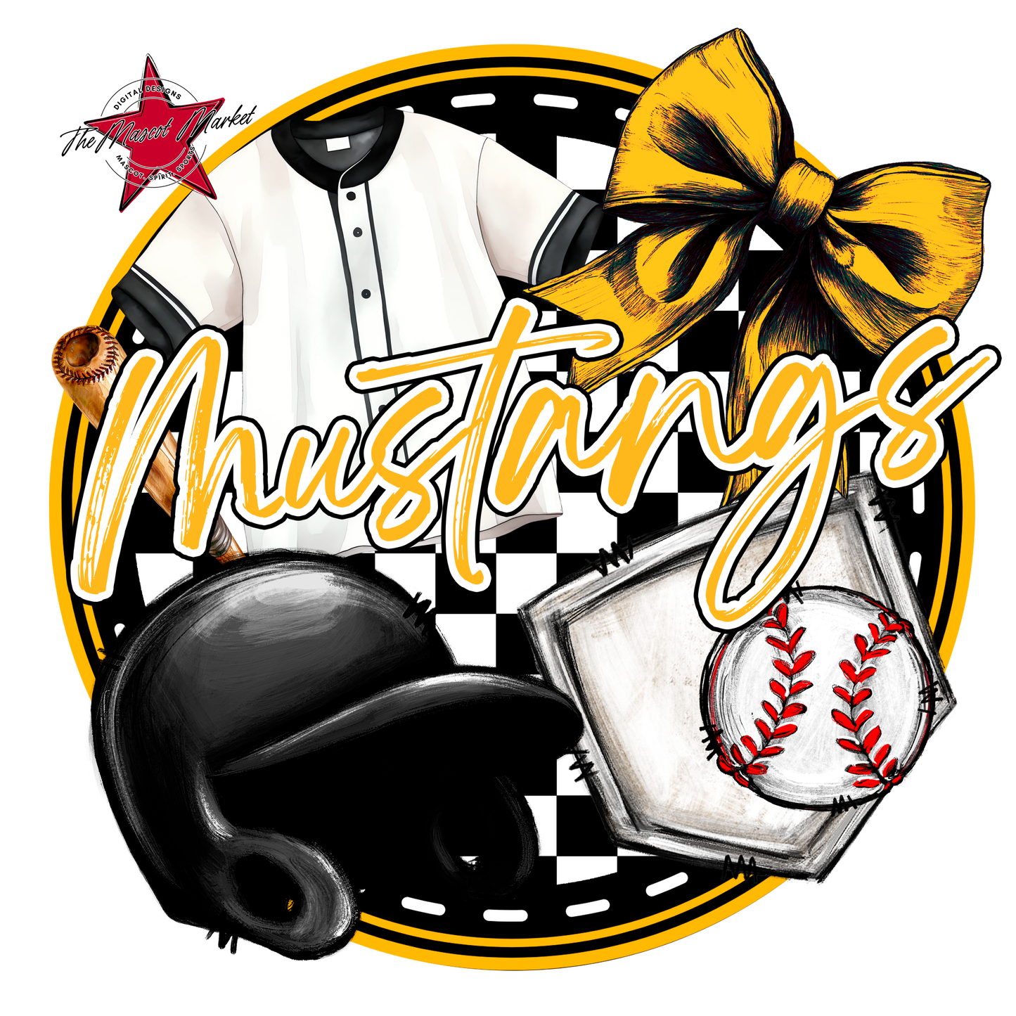 Mustangs Circle Baseball Design-Yellow
