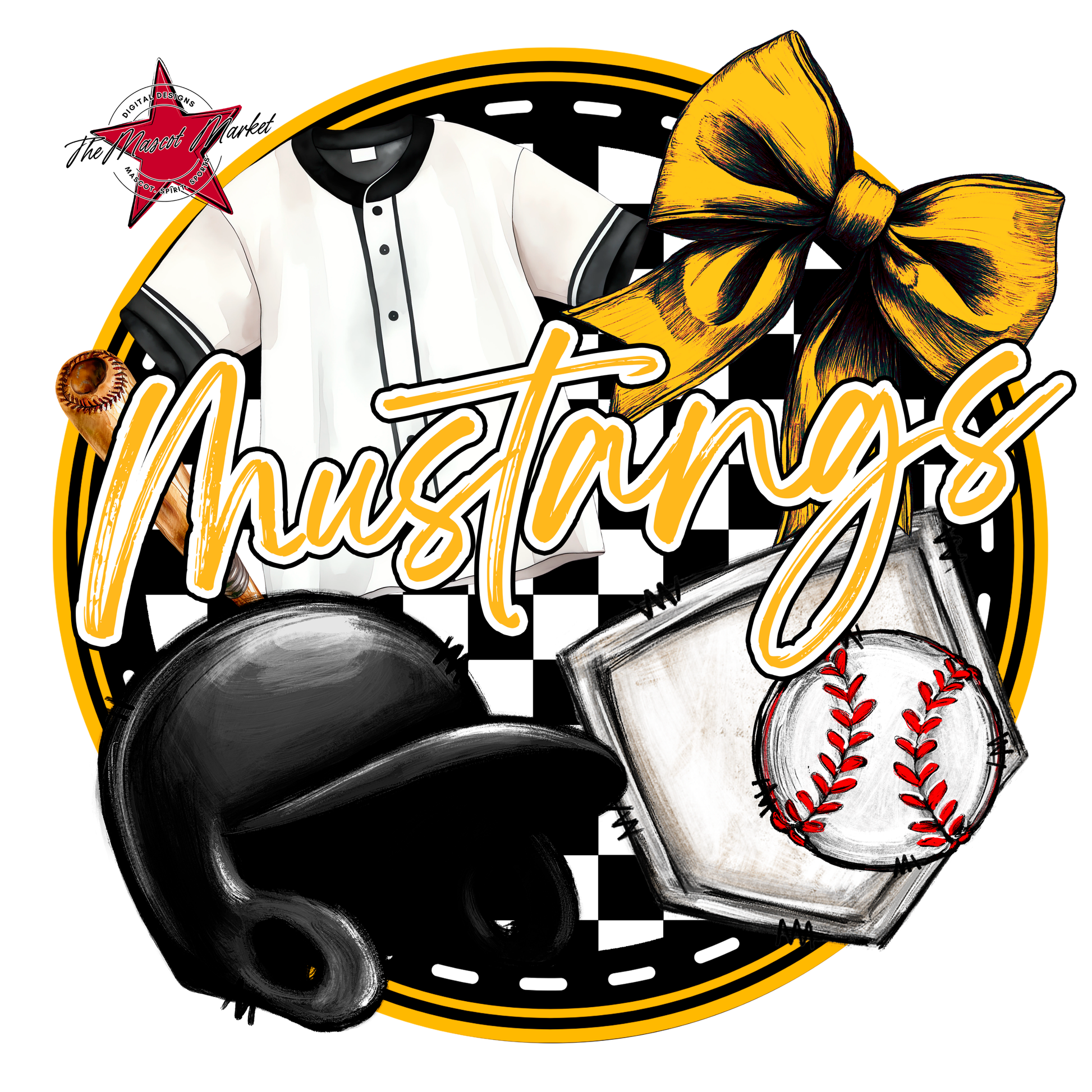 Mustangs Circle Baseball Design-Yellow