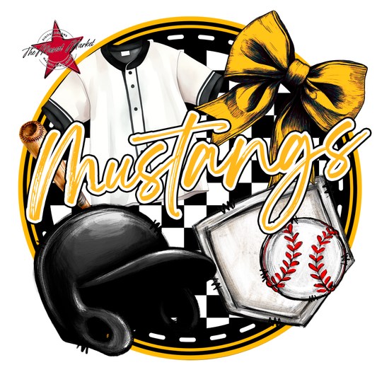 Mustangs Circle Baseball Design-Yellow