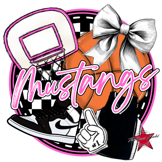 Mustangs Circle Basketball Design-Baby Pink