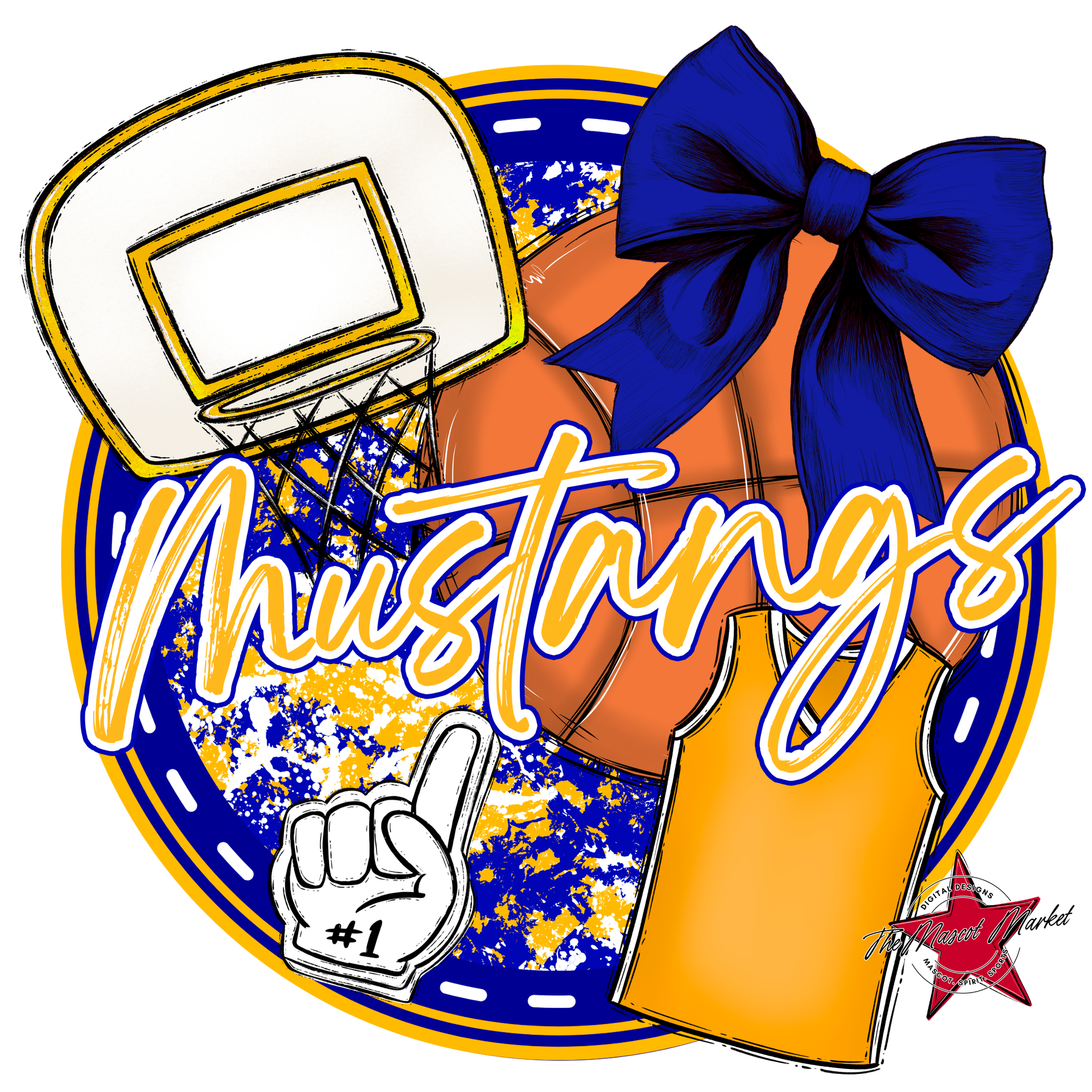 Mustangs Circle Basketball Design-Blue-Yellow