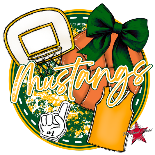Mustangs Circle Basketball Design-Green-Yellow