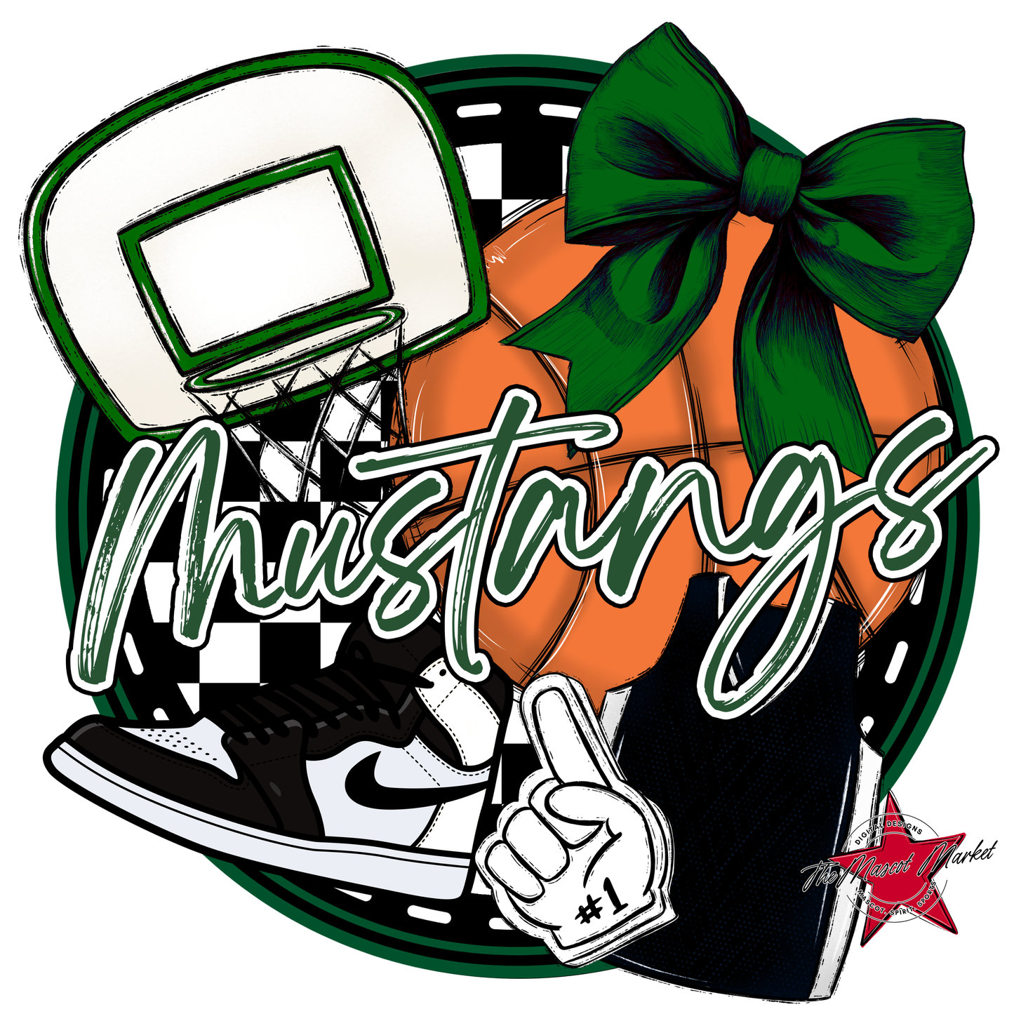 Mustangs Circle Basketball Design-Green