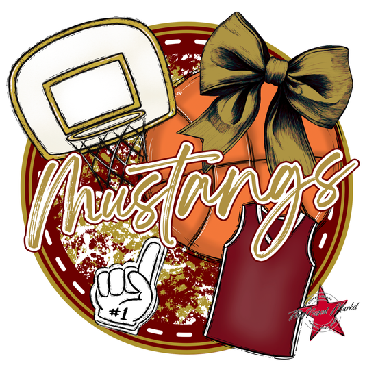 Mustangs Circle Basketball Design-Maroon