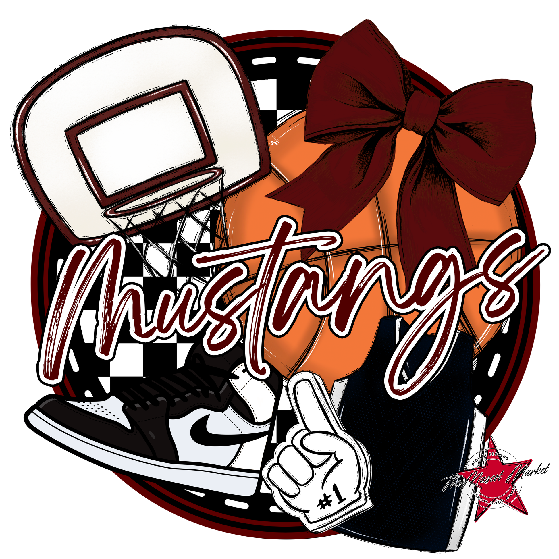 Mustangs Circle Basketball Design-Maroon