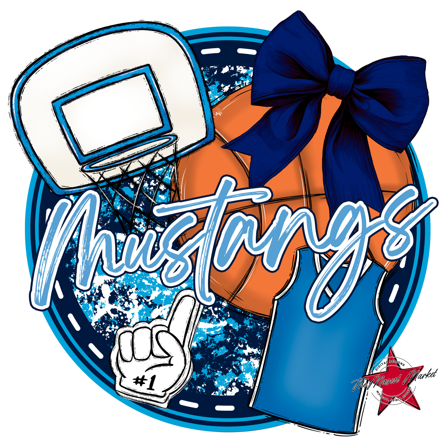 Mustangs Circle Basketball Design-Navy-Carolina Blue