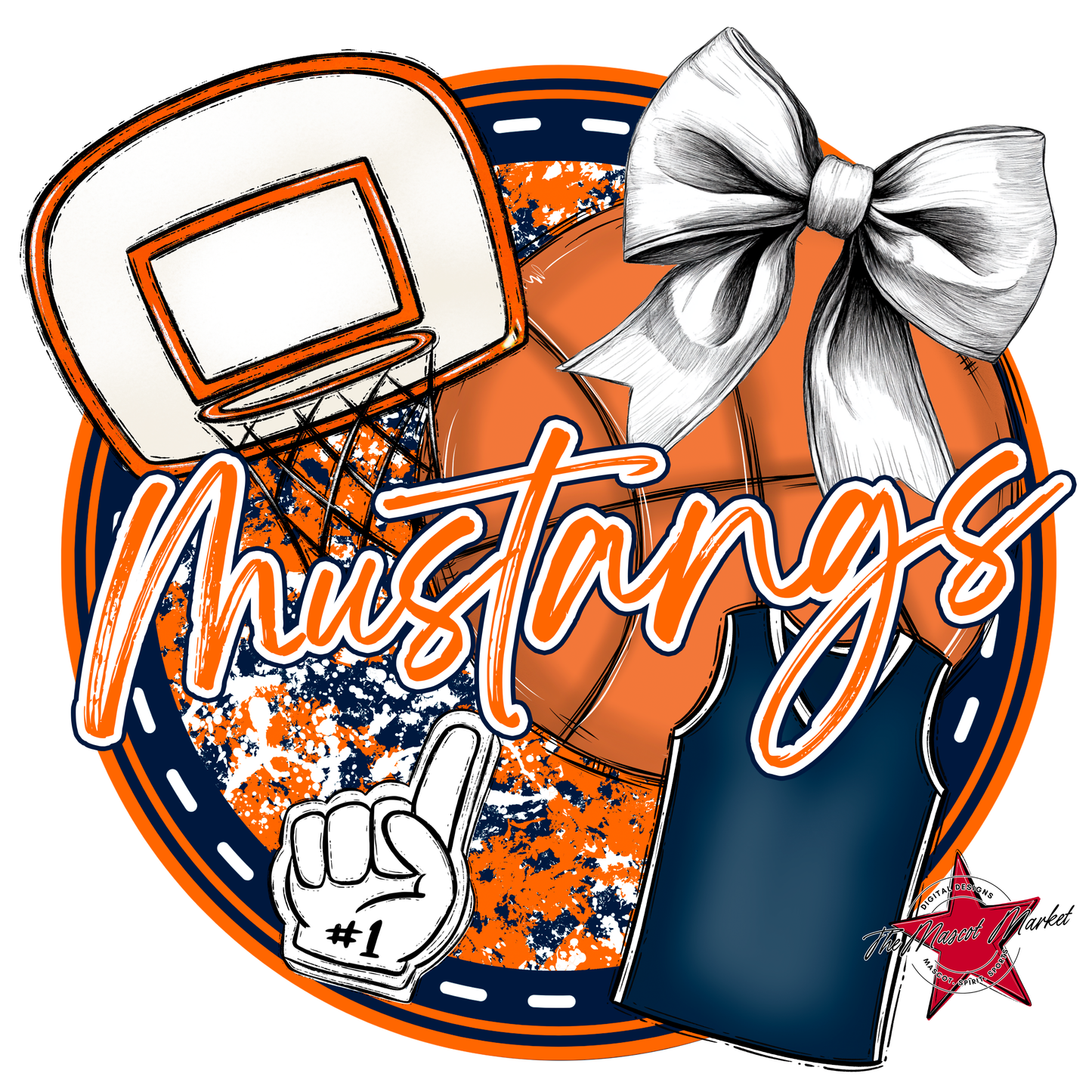 Mustangs Circle Basketball Design-Navy-Orange