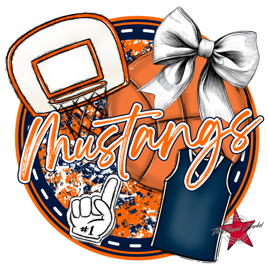 Mustangs Circle Basketball Design-Navy-Orange