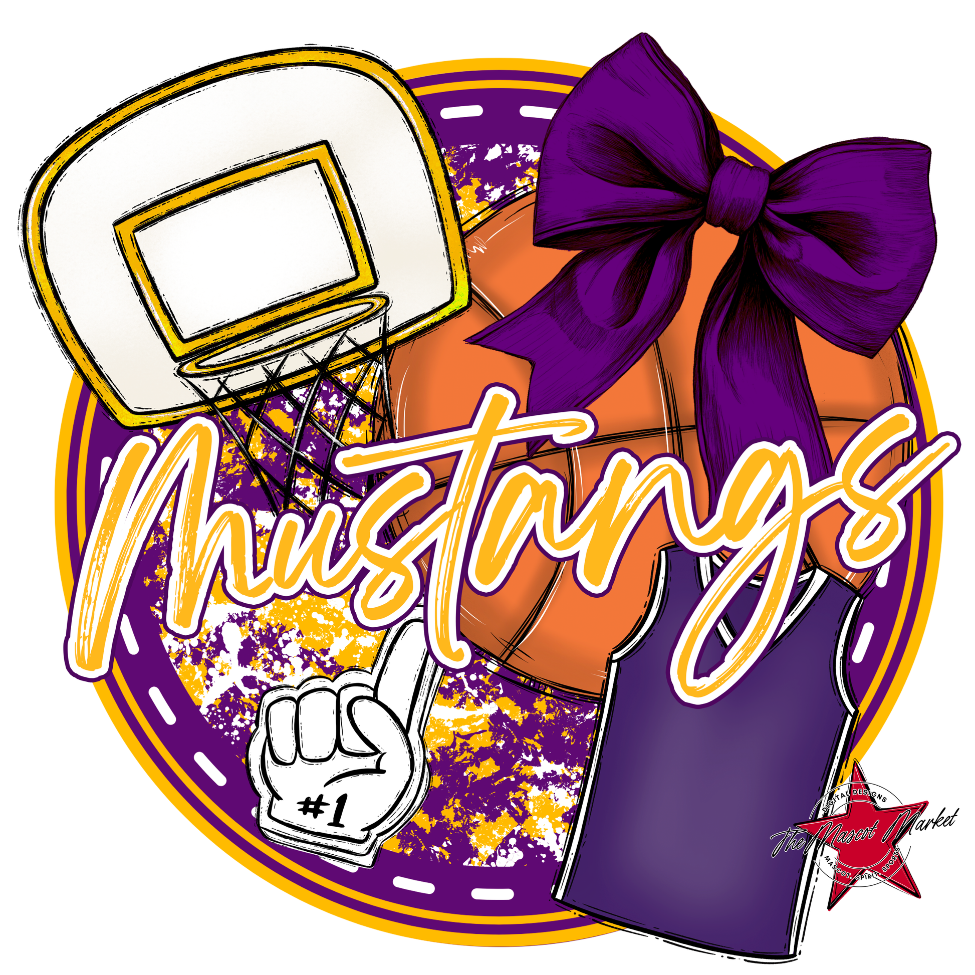Mustangs Circle Basketball Design-Purple-Yellow