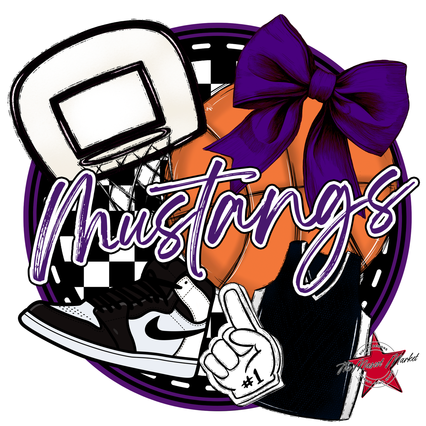 Mustangs Circle Basketball Design-Purple