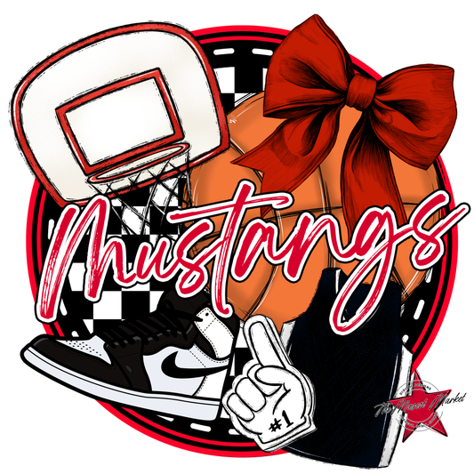 Mustangs Circle Basketball Design-Red