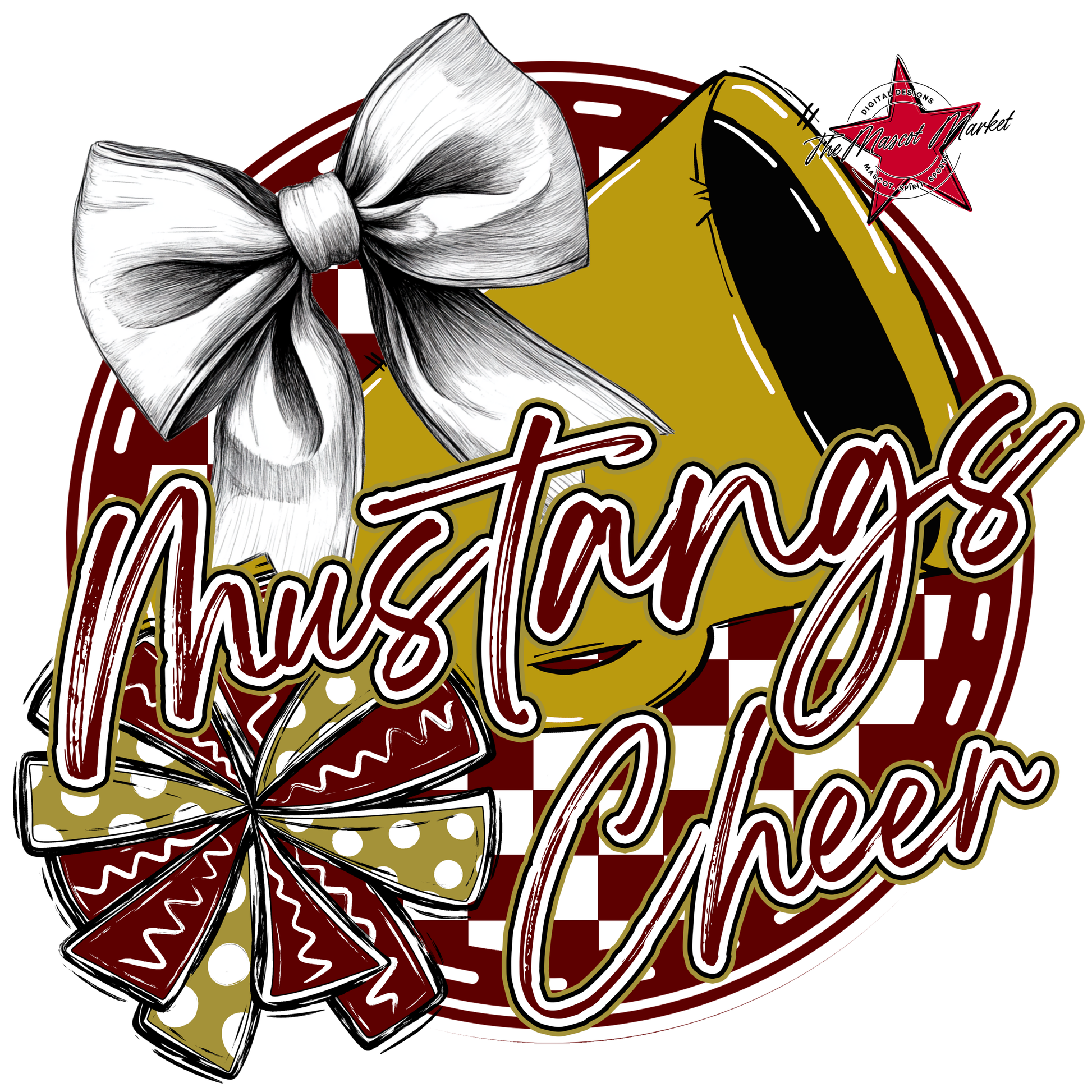 Mustangs Circle Cheer Design-Maroon-Gold