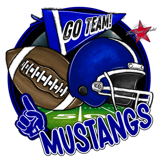 Mustangs Circle Football Design-Blue