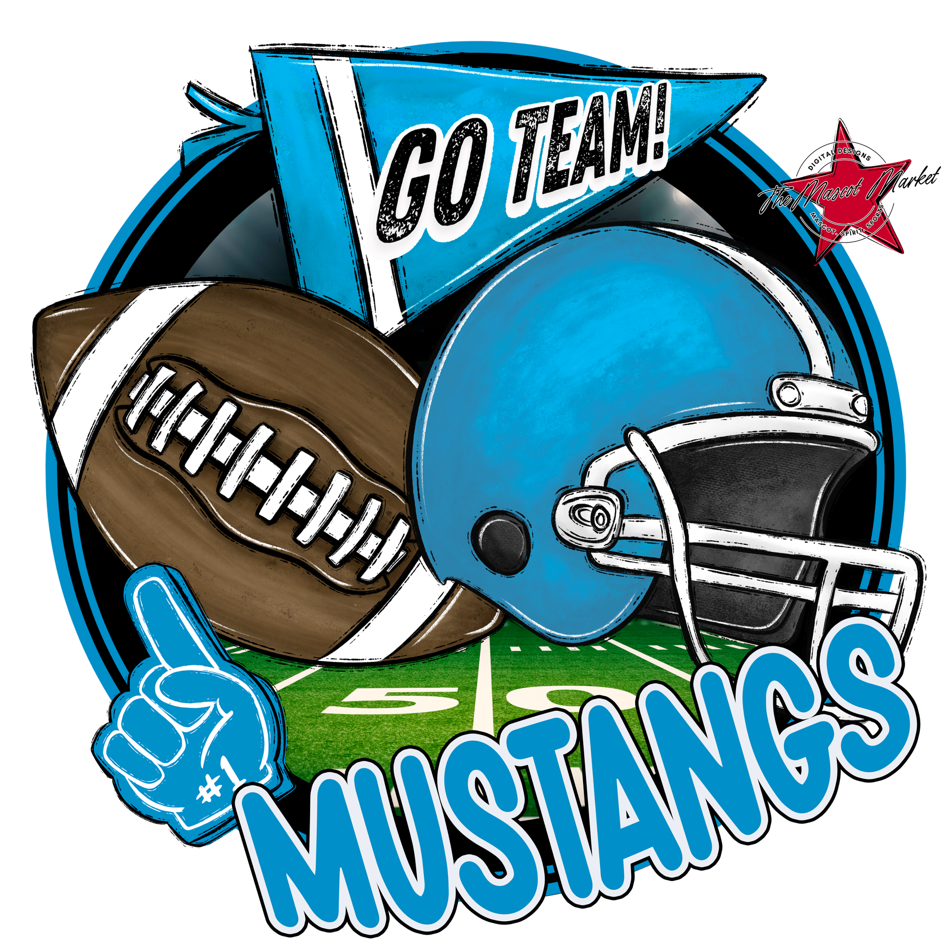 Mustangs Circle Football Design-Carolina Blue