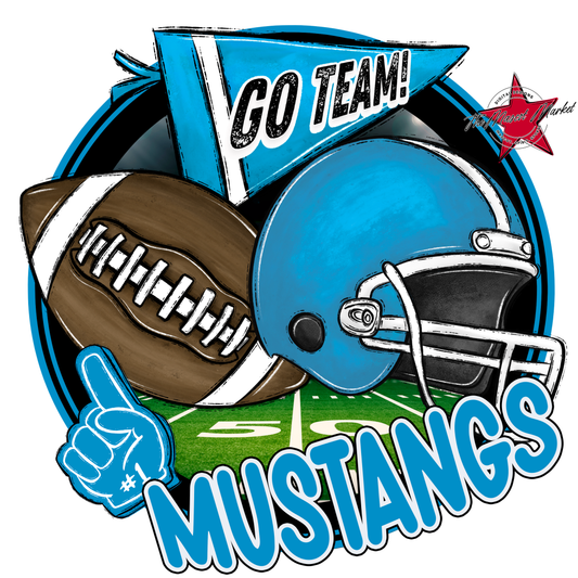 Mustangs Circle Football Design-Carolina Blue