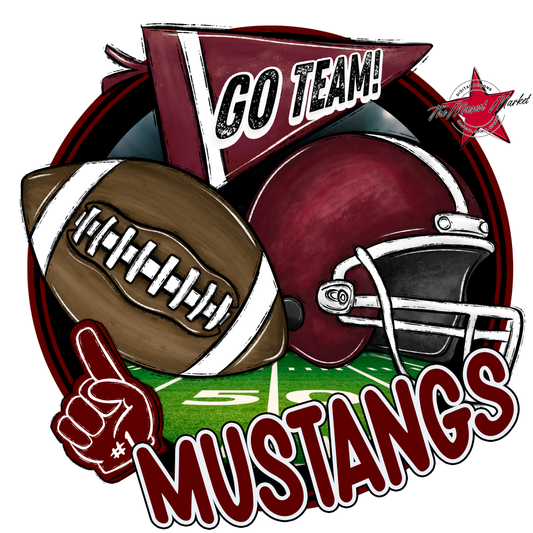 Mustangs Circle Football Design-Maroon