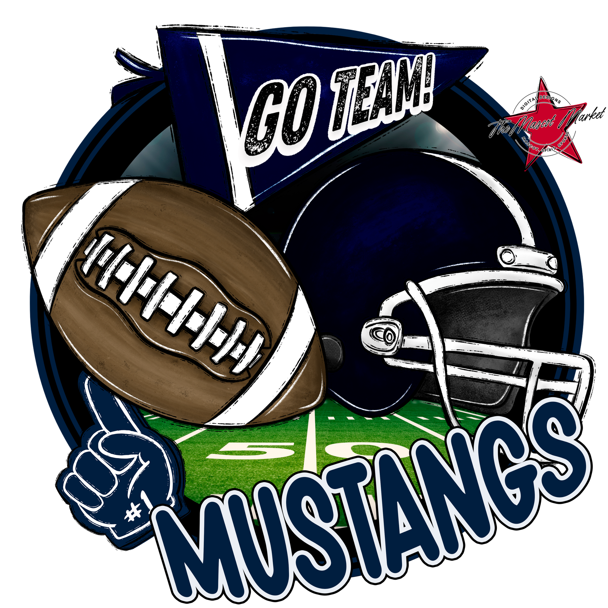 Mustangs Circle Football Design-Navy