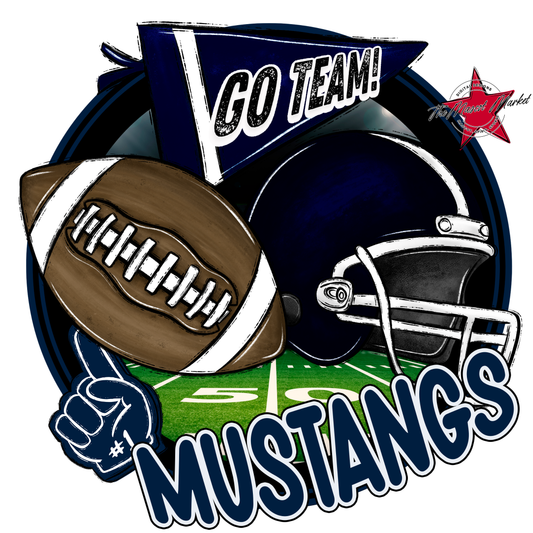 Mustangs Circle Football Design-Navy