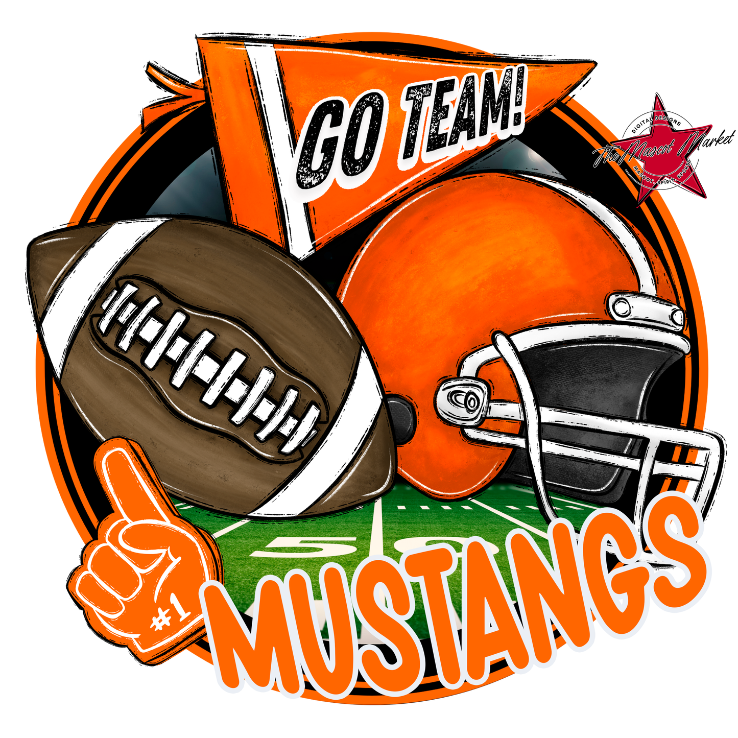Mustangs Circle Football Design-Orange