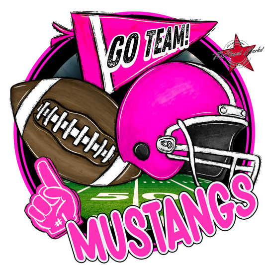 Mustangs Circle Football Design-Pink