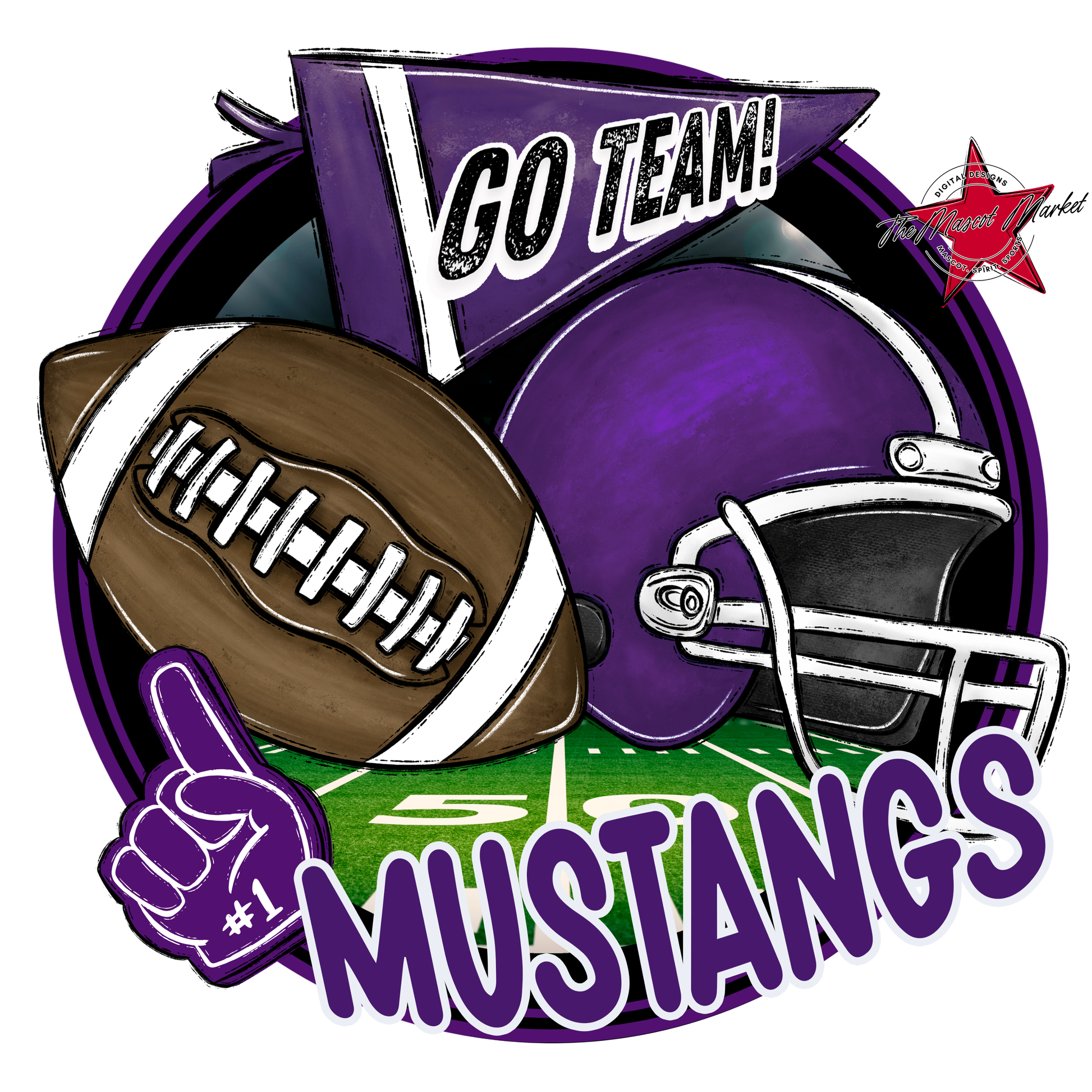 Mustangs Circle Football Design-Purple