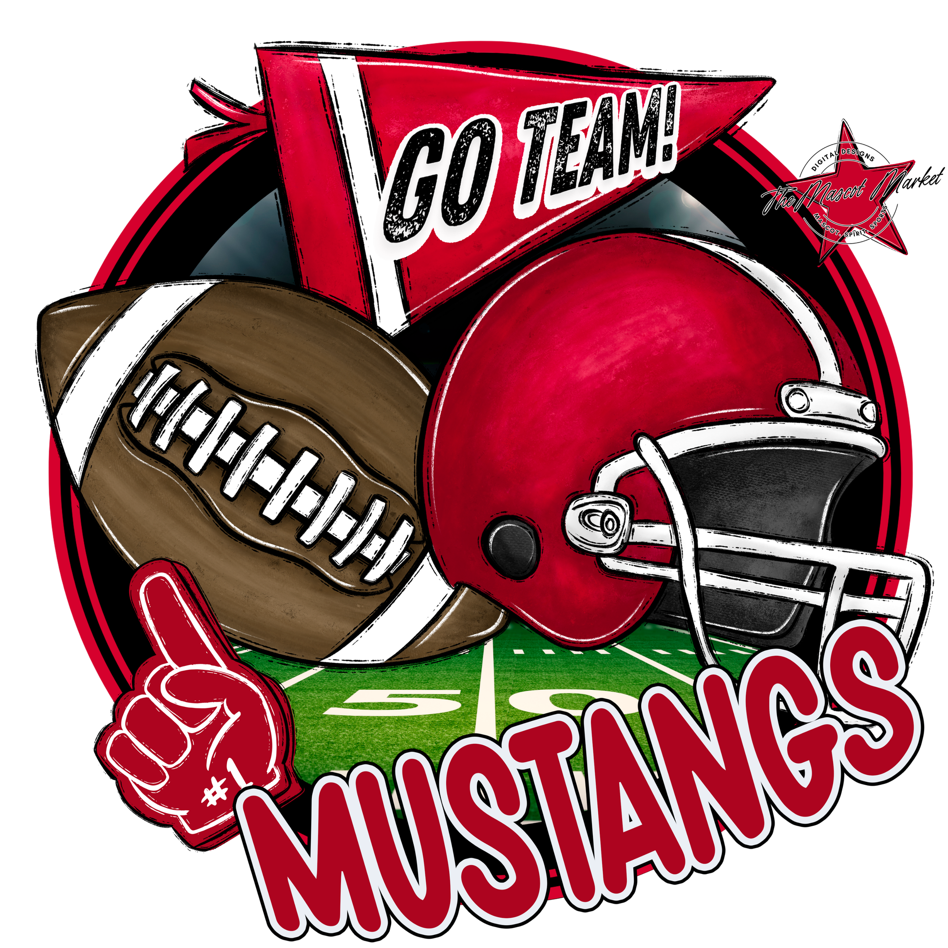 Mustangs Circle Football Design-Red