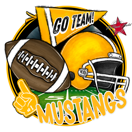 Mustangs Circle Football Design-Yellow