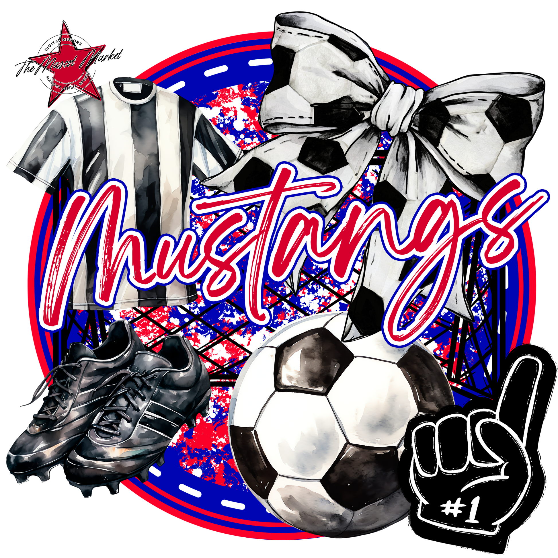 Mustangs Circle Soccer Design-Blue-Red
