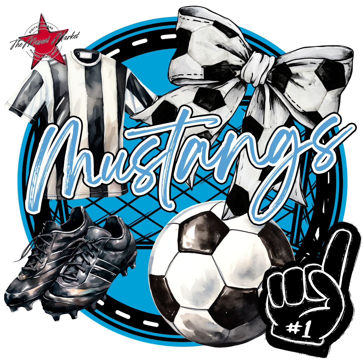 Mustangs Circle Soccer Design-Carolina Blue