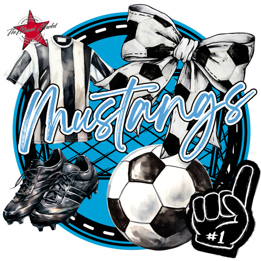 Mustangs Circle Soccer Design-Carolina Blue