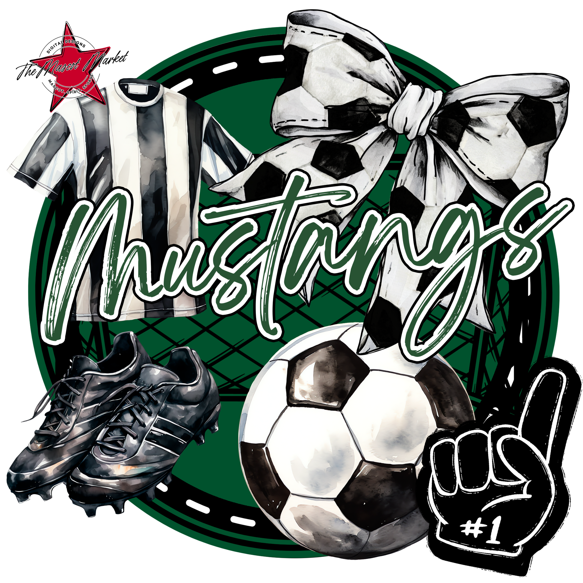Mustangs Circle Soccer Design-Green