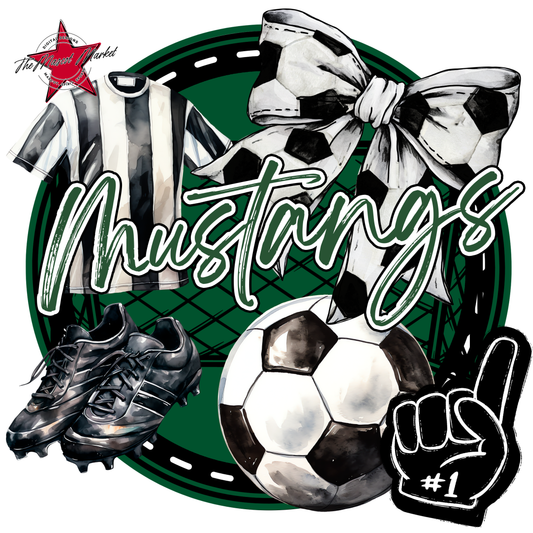 Mustangs Circle Soccer Design-Green