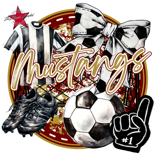 Mustangs Circle Soccer Design-Maroon-Gold