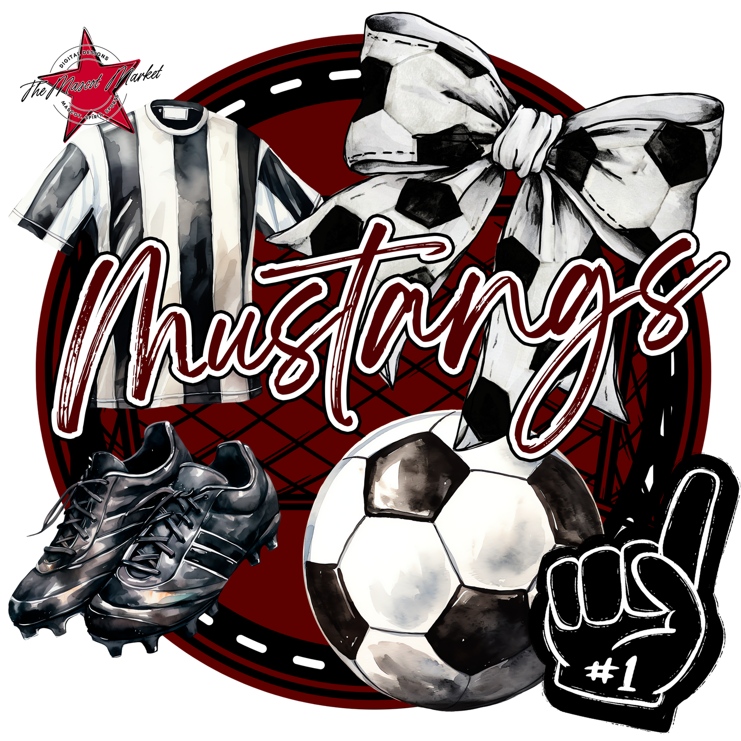 Mustangs Circle Soccer Design-Maroon