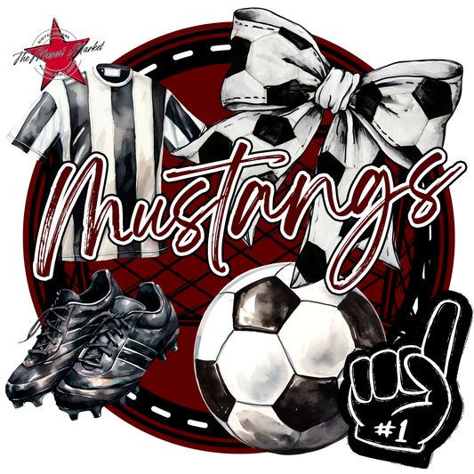 Mustangs Circle Soccer Design-Maroon