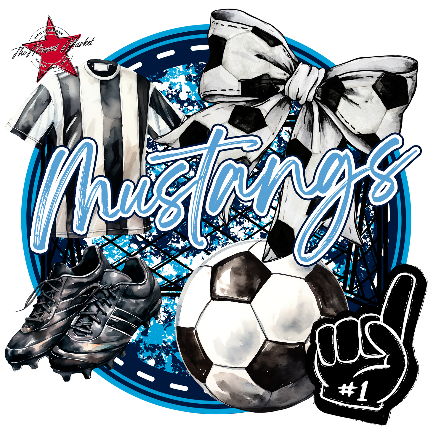 Mustangs Circle Soccer Design-Navy-Carolina Blue
