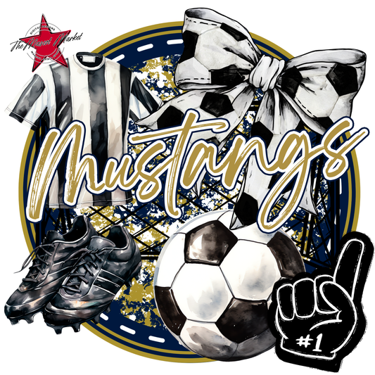 Mustangs Circle Soccer Design-Navy-Gold