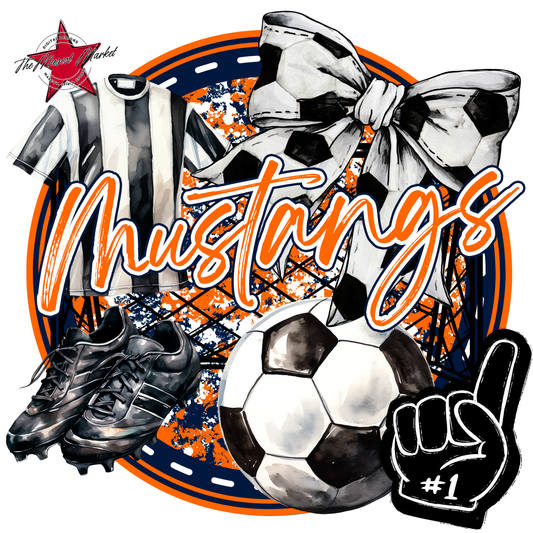 Mustangs Circle Soccer Design-Navy-Orange