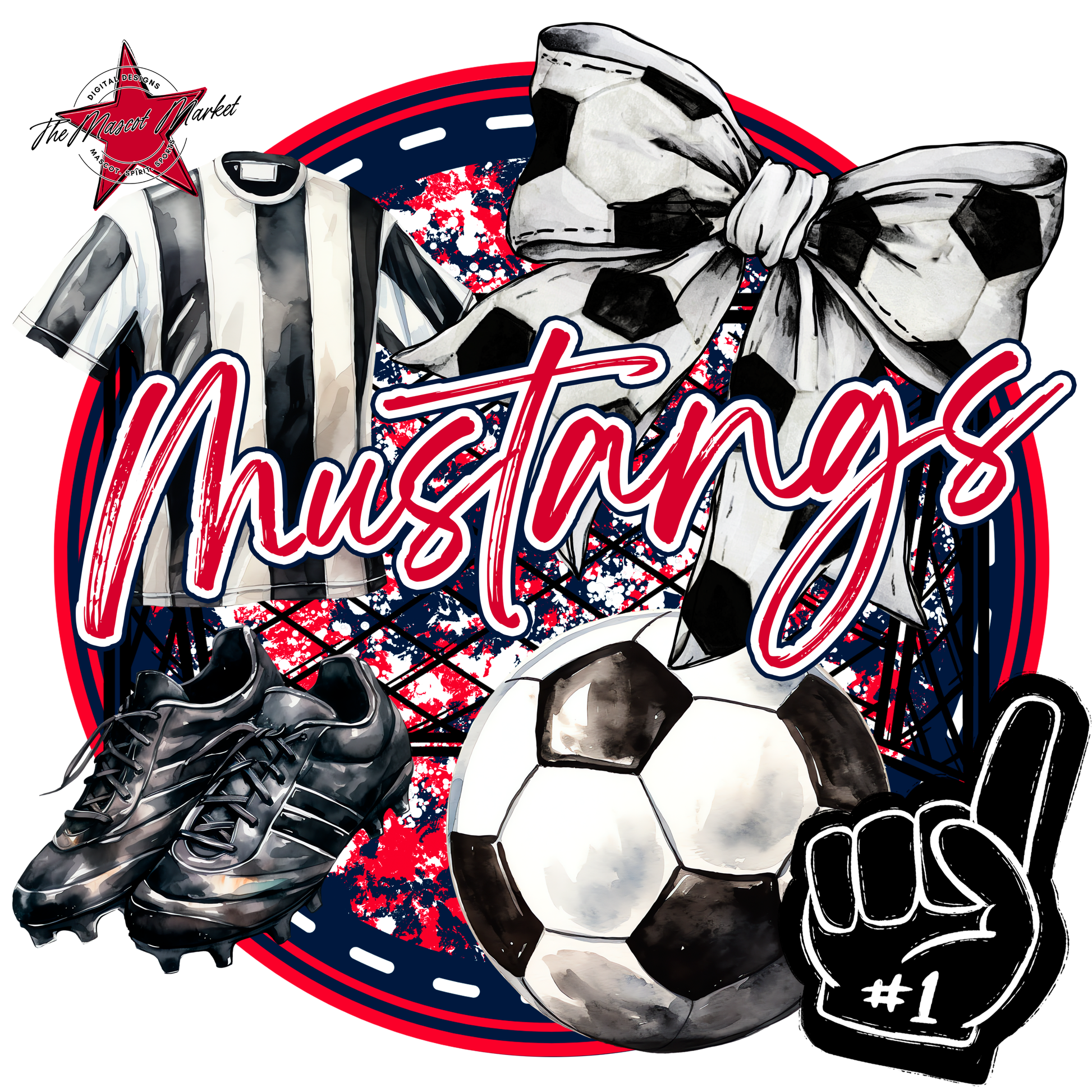Mustangs Circle Soccer Design-Navy-Red