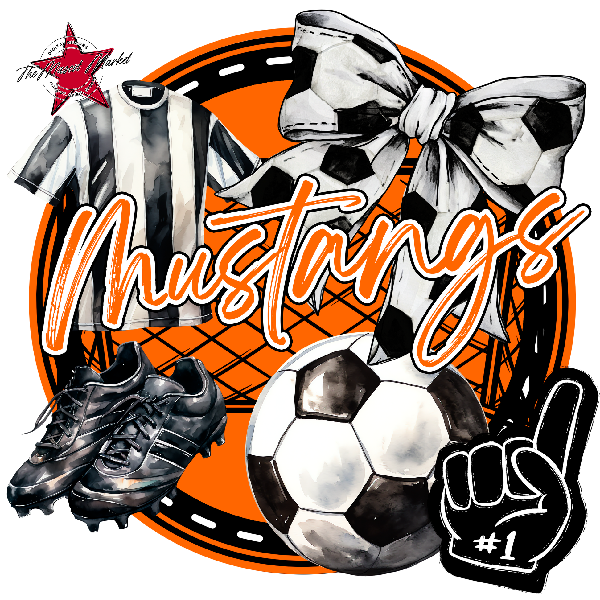Mustangs Circle Soccer Design-Orange