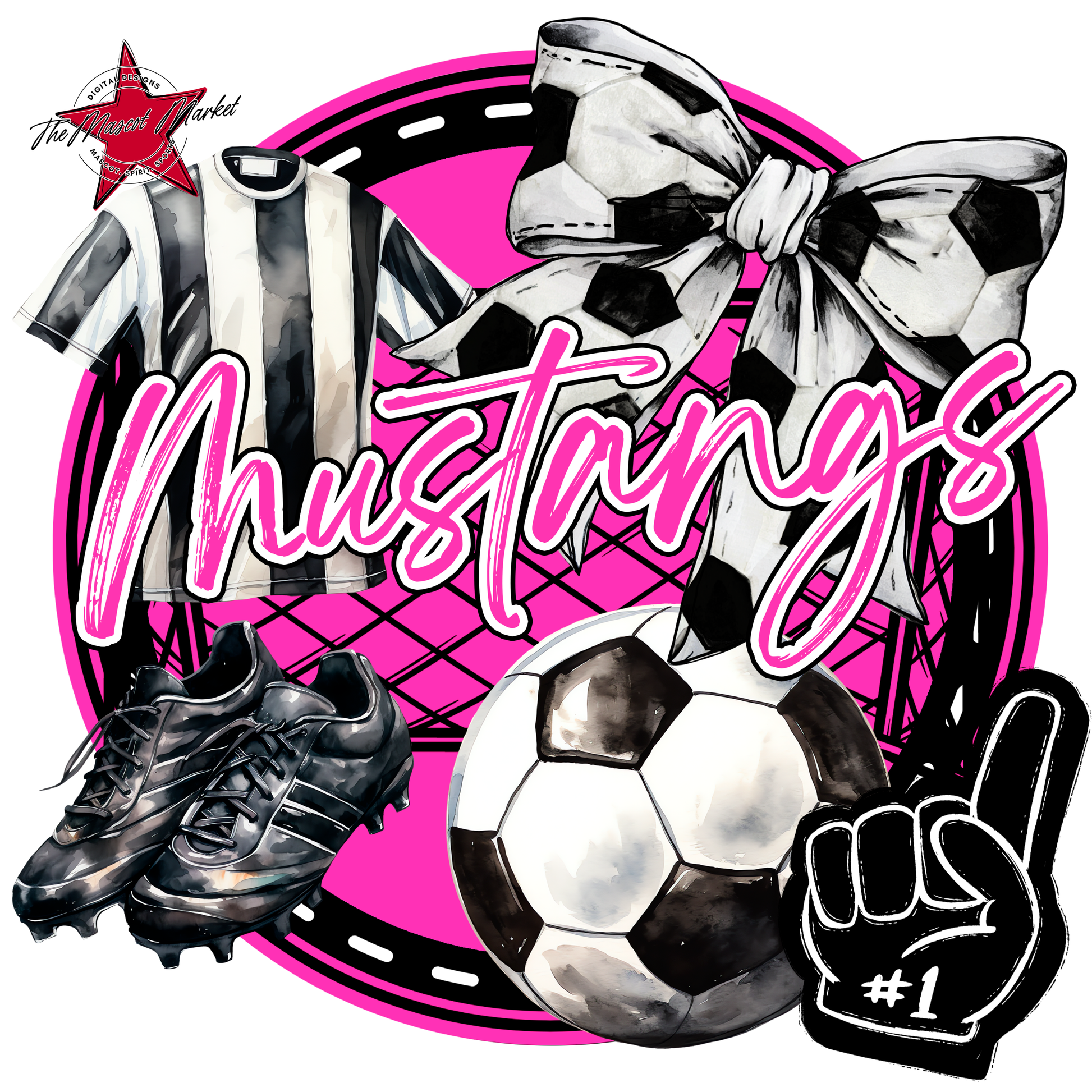 Mustangs Circle Soccer Design-Pink