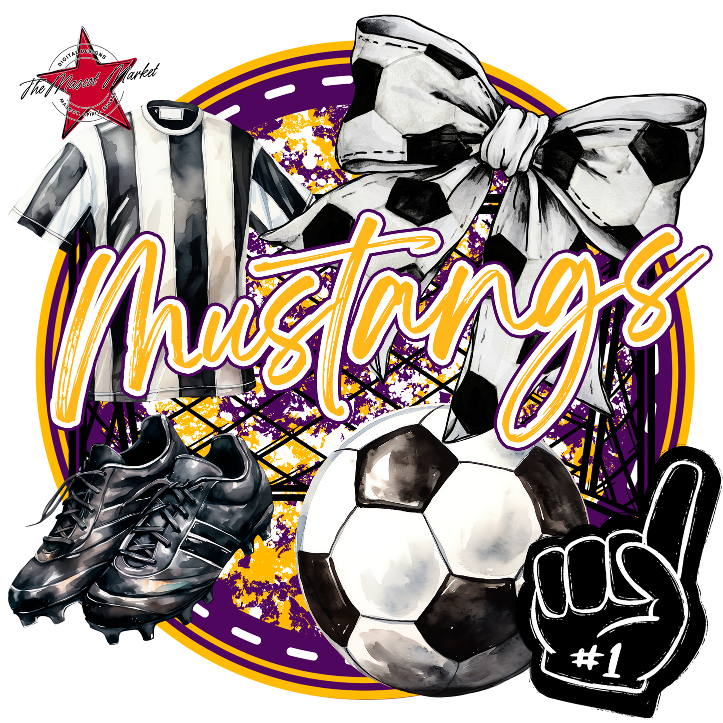 Mustangs Circle Soccer Design-Purple-Yellow
